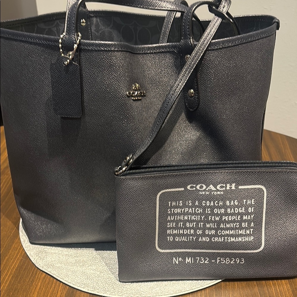 Coach Signature Reversible  Textured Leather Tote - Picture 2 of 5